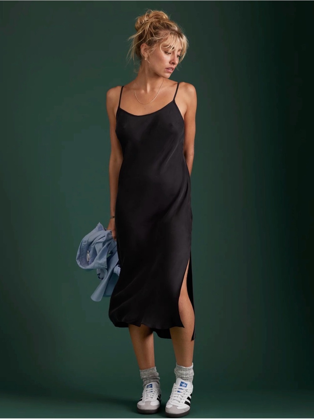 AE77 Size XS Black Premium Strappy Slip Dress NEW!